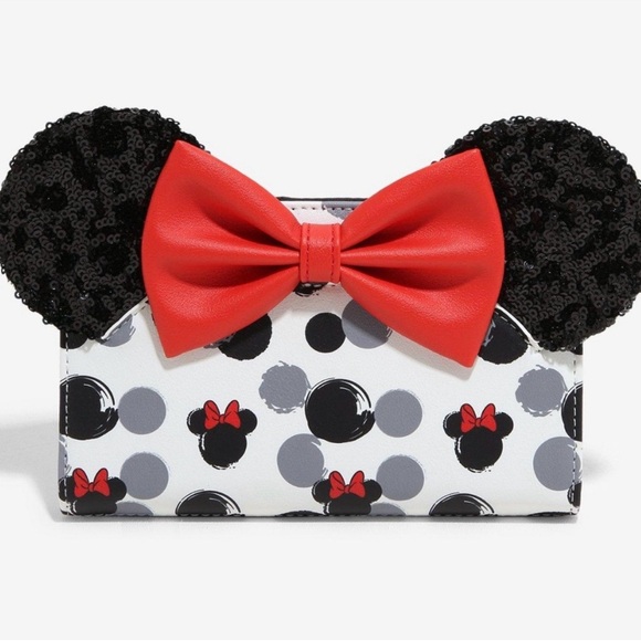 Loungefly Handbags - Loungefly Disney Minnie Mouse Sequin 3D Ears Snap Wallet Exclusive Sold Out NWT